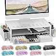 gianotter Monitor Stand Riser, Desk Organizer with Drawer and Pen Holder, 2-Tier Computer Stand, Desk Accessories & Workspace Organizers(White)