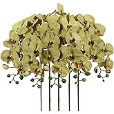 IPOPU 40.16" Green Orchid Artificial Flowers Fake Orchids 5PCS Real Touch Silk Orchid Artificial Flowers with Long Stem for Tall Vase for Bridal Shower Home Party Wedding Decoration (Green)