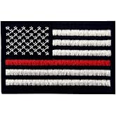 EmbTao Tactical Embroidered Thin Red Line USA Flag Iron On Sew On Patch