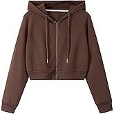 SweatyRocks Women's Long Sleeve Drawstring Full Zip Hooded Jacket Crop Sweatshirt