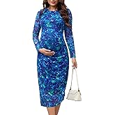 MARI GABRIEL Women Maternity Dress Floral Mesh Ruched Bodycon Wedding Guest Fall Long Sleeve Pregnancy Dresses