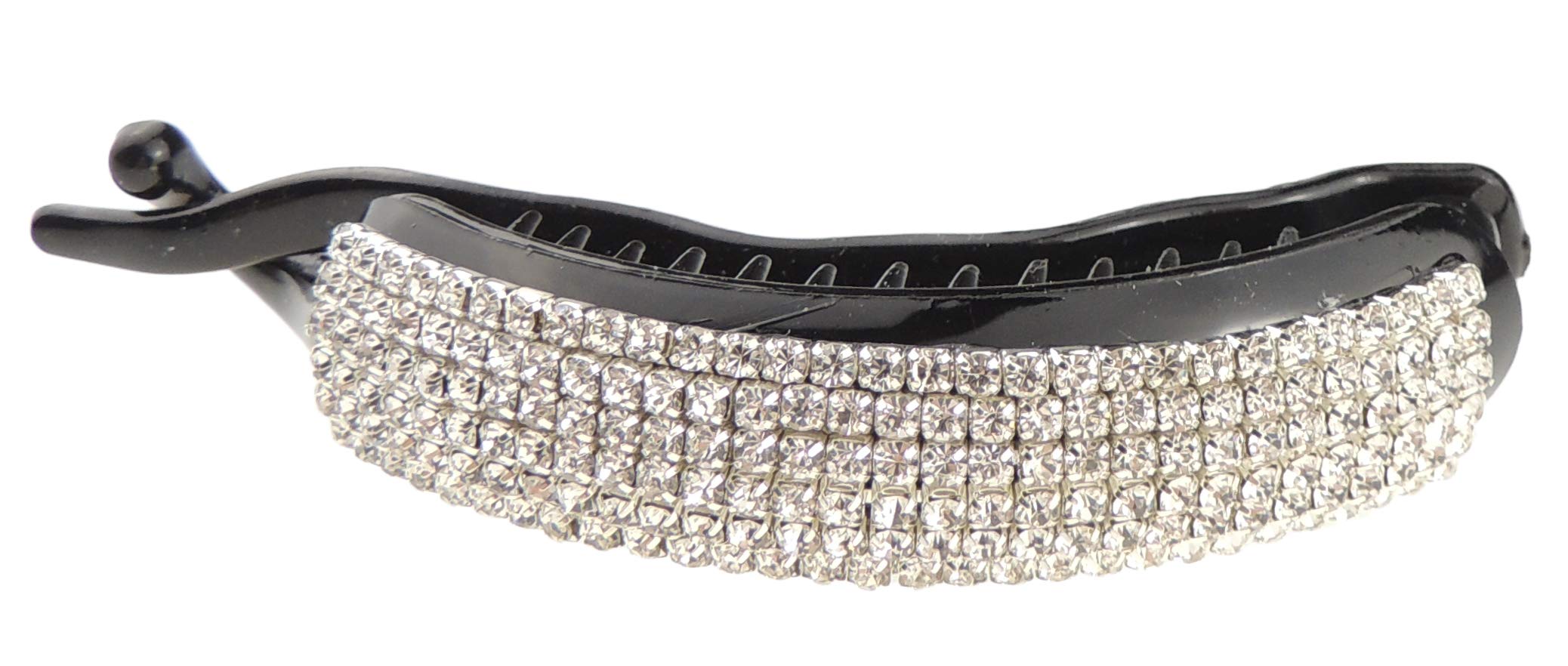 Sparkly Womens Girls Crystal Rhinestone Diamante Small Bridal Wedding Christmas Party Bridesmaid Birthday Hair Accessories Banana Styling Ponytail Large Long Thick Hair Grip Claw Clamp Clip (Black)