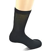 Yomandamor Men's 4 Pairs Cotton Seamless Diabetic Crew Socks with Non-binding Top