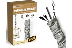 ROYAL DESIGNS, INC. RDI Cord & Chain Cover 4 feet Silk Type Fabric, Chandelier Pendant Lighting Chain & Cable Management, Touch Fastener, Gray - 1 Pack
