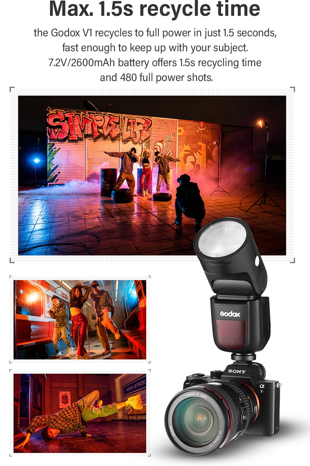 Godox V1-N I-TTL Flash Speedlite, 76Ws 2.4G High-Speed Sync 1/8000s 2600mAh Li-ion Battery Round Head Camera Speedlight with Godox AK-R1 Accessories Kit Compatible for Nikon Cameras
