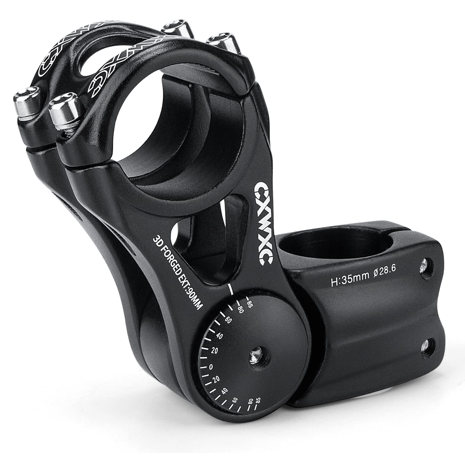 CXWXC Adjustable MTB Stem 31.8mm 70 Degree - 90/110/130/145mm Bike Stem Riser for Handlebar - Aluminum Alloy Mountain Bike Handlebar Riser Extender for MTB Road City Bike Bicycle (90mm)