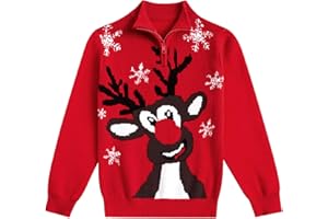 ADUKIDE Boys Christmas Ugly Sweaters Size 3-10T Xmas Kids Pullover Sweater 1/4 Zip Half Turtleneck Jumper