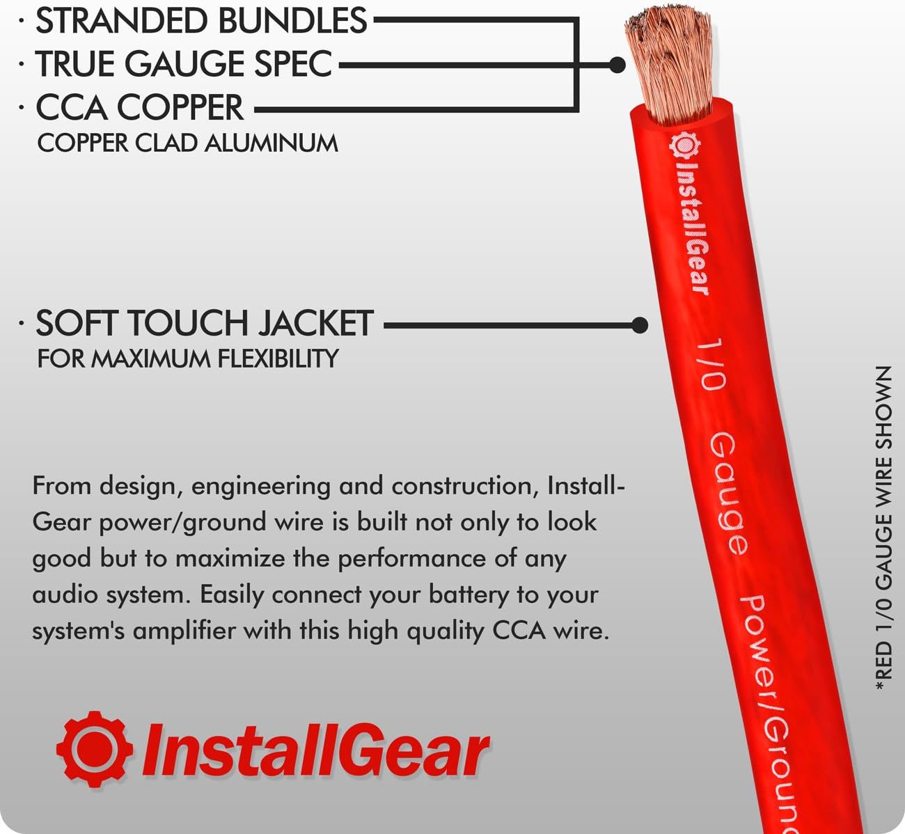 InstallGear 8 Gauge 25ft Black and 25ft Red Power/Ground Wire True Spec and Soft Touch Cable: Car Electronics