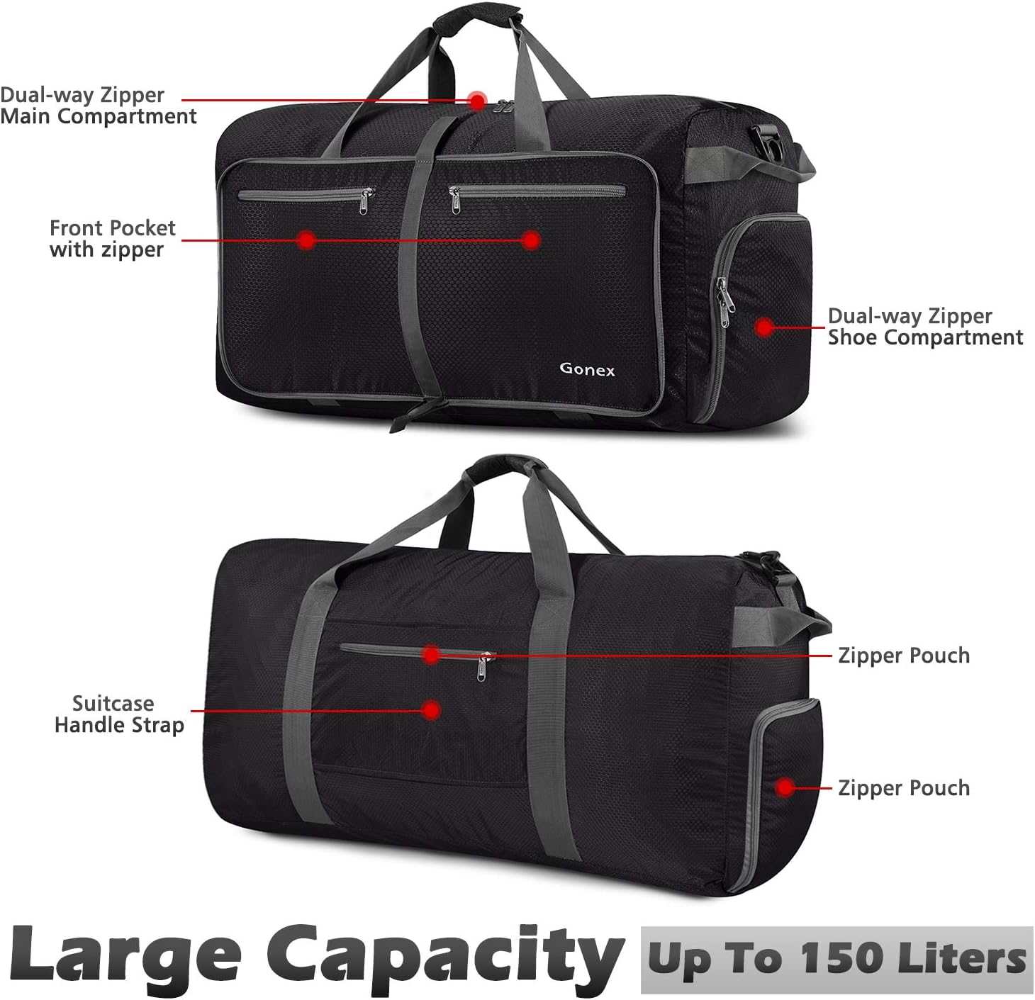 Gonex 150L Large Foldable Travel Duffle Bag with Shoes Compartment - Image 4