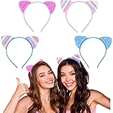 GAFATORY 4 Pack Glitter Cat Ears Headbands Set - Kitty Headband for Girls & Women - Shiny Sequin Headband for Parties & Cosplay