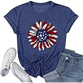ZWSYXL American Flag Sunflower Shirts Women 4th of July Graphic Tees Patriotic T-Shirts USA Flag Star Stripe Tops