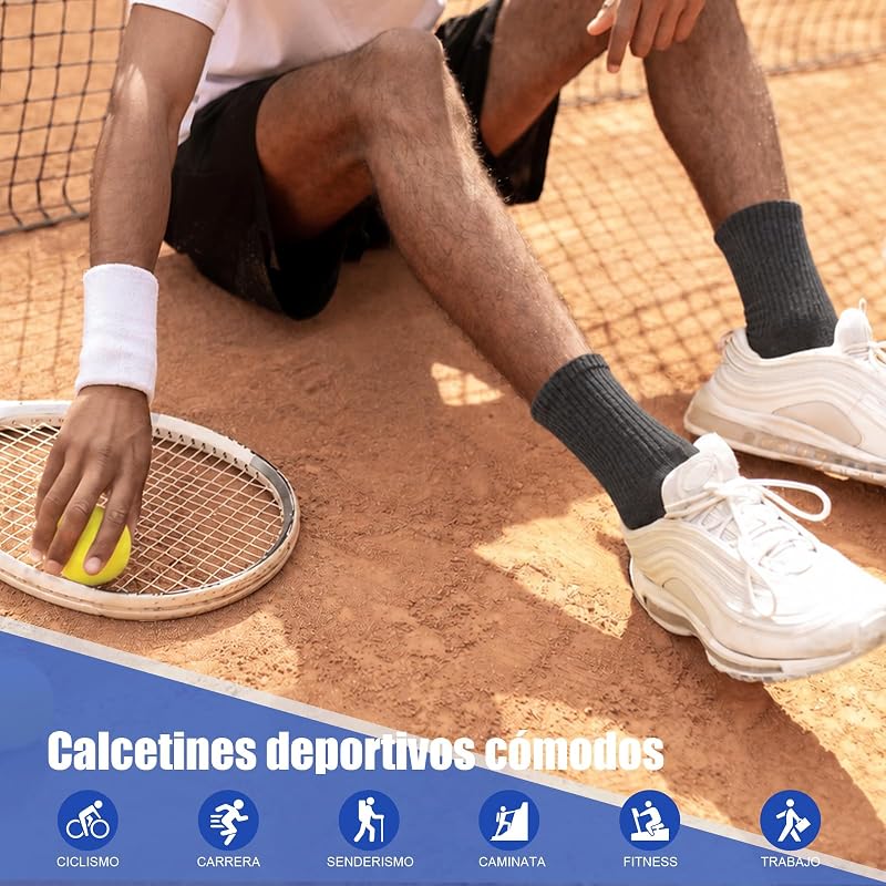 Meias femininas de homem, meias de algodão sem costuras, meias desportivas respiráveis e sem bolhas, ideais para trabalho, corrida, 6 pares unissex, preto branco cinzento, 39-42 — foto 3 de 8