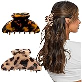 2Pcs Banana Claw Clip Tortoise Shell Clip French Clips for Hair Clips for Thin/Thick Hair Leopard Medium Claw Clips for Women