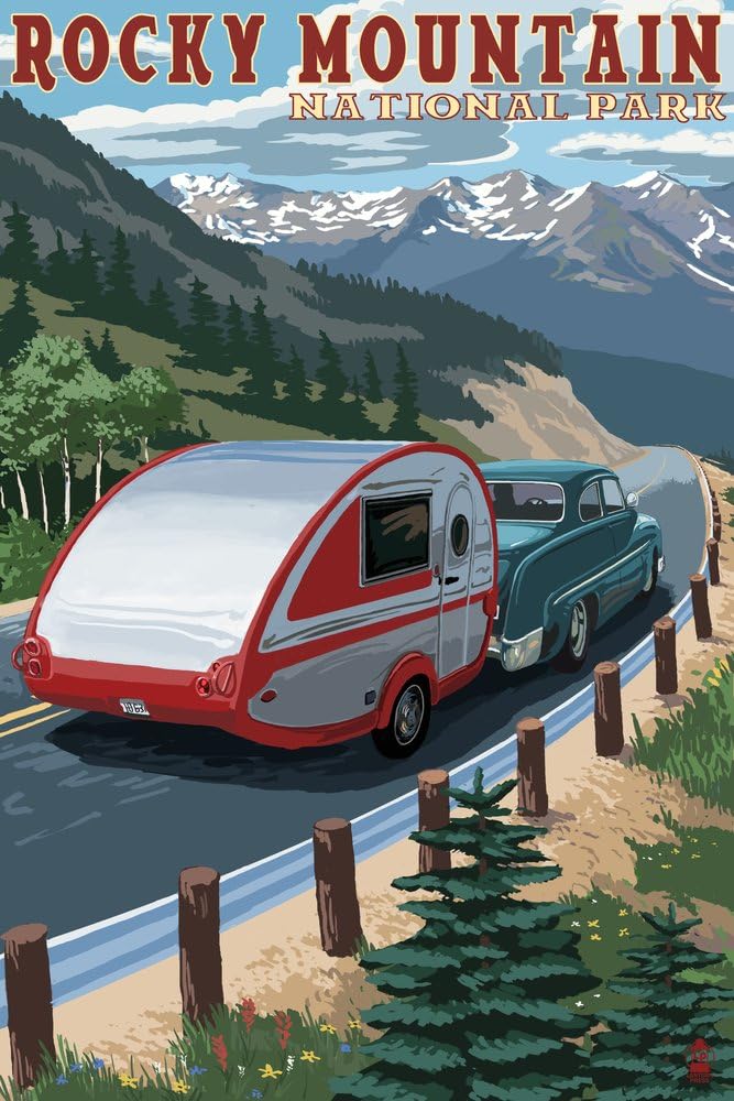 Rocky Mountain National Park - Retro Camper (12x18 Art Print, Wall Decor Travel Poster)