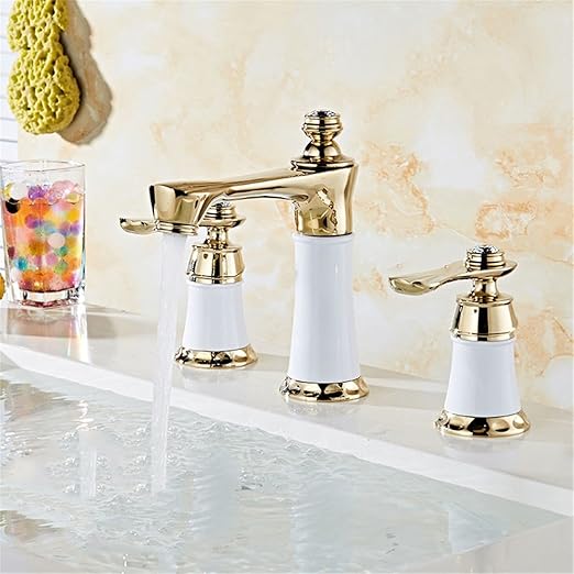 Aqimm Bathroom Sink Faucet Vanity Faucet Brass Antique 3 Piece Set Bathtub Hot And Cold Water