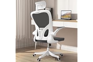 Monhey Office Chair, Ergonomic Office Chair with Lumbar Support & 3D Headrest & Flip Up Arms Home Office Desk Chairs Rockable High Back Swivel Computer Chair White Frame Black Mesh Study Chair