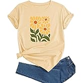 J&DHUASHA Women's Plus Size Floral T-Shirt Short Sleeve Crewneck Flower Graphic Tees Casual Summer Printed Tops
