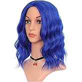eNilecor Dark Blue Wig, Short Colored Wigs Bob Wig for Women, Natural Wavy Colorful 14 Inch Middle Part Synthetic Wig for Cosplay Party Costume(Dark Blue)