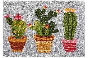HCDMRE Tapestry Kits Latch Hook Rug Kits Carpet Embroidery Latch Hook Rug Needlework Button Package DIY Rugs Hook Rug Point Rug Cactus