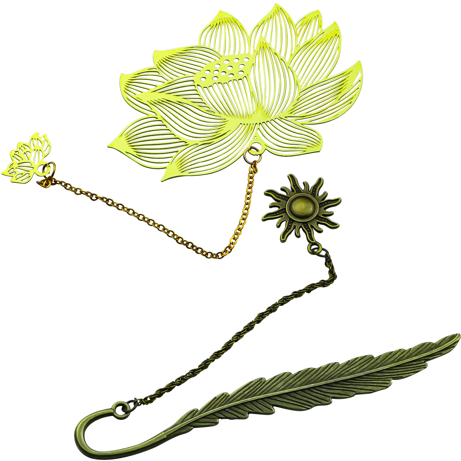 Bookmarks, Metal Bookmark Golden Hollow Bookmarks with Chain Vintage Feather Book Marker for Book Lovers,Writers,Readers,Teens, Men,Women as Gift (2pcs)