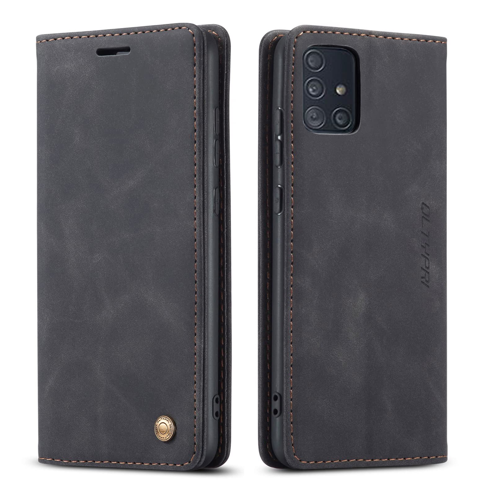 QLTYPRI Case for Samsung Galaxy A41, Vintage PU Leather Wallet Case Card Slot Kickstand Magnetic Closure Shockproof Flip Folio Case Cover for Samsung Galaxy A41 - Black