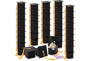 Lawei 50 Pack Graduation Candy Boxes, Graduation Cap Gift Sugar Chocolate Boxes with Yellow Tassel, DIY Grad Treat Box for Gr