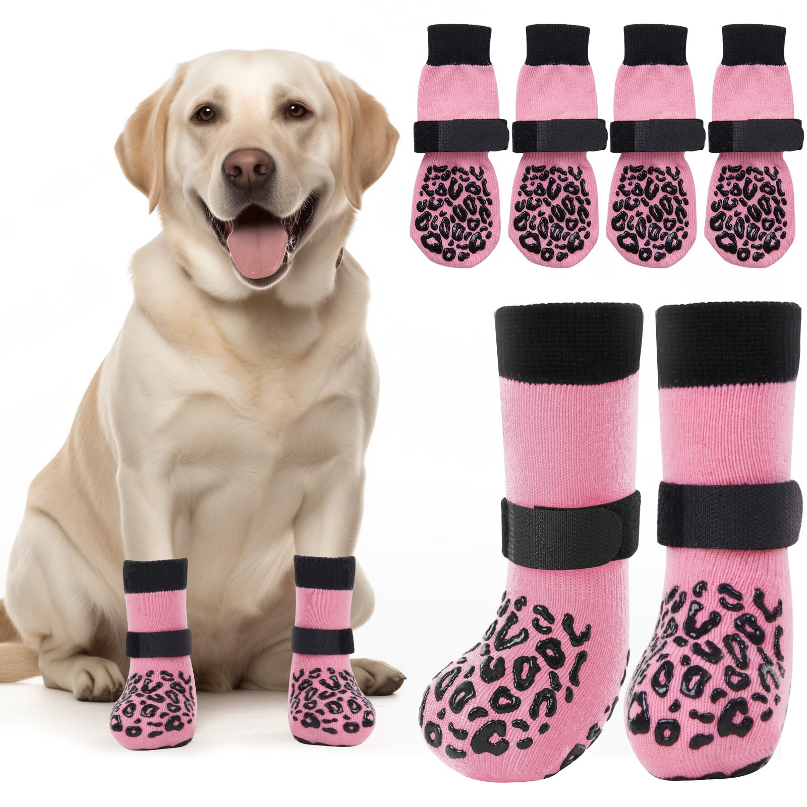 Photo 1 of PICK FOR LIFE Non Slip Dog Socks with Grippers Prevent from Licking Paws, Anti-Slip Dogs Grip Socks for Senior Dogs on Hardwood Floor(Pink, 2Pairs, S)