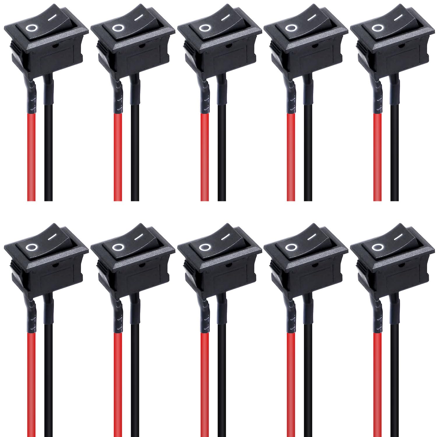 Taiss/10Pcs Rocker Switch ON/Off 2Pin Latching Square SPST Toggle Switch Snap with Wires KCD1-X-F