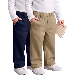 Hyggeweir 2 Pack Toddler Boys Uniform Pants Dress Pull on School Pants Wide Leg with Pockets for Kids 18M-5T