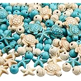 ANCADN 210pcs Turquoise Beads Sea Turtle Bead Floral White Turtle Charms Synthetic Turquoise Starfish Beads for Jewelry Craft Making(bluewhite)
