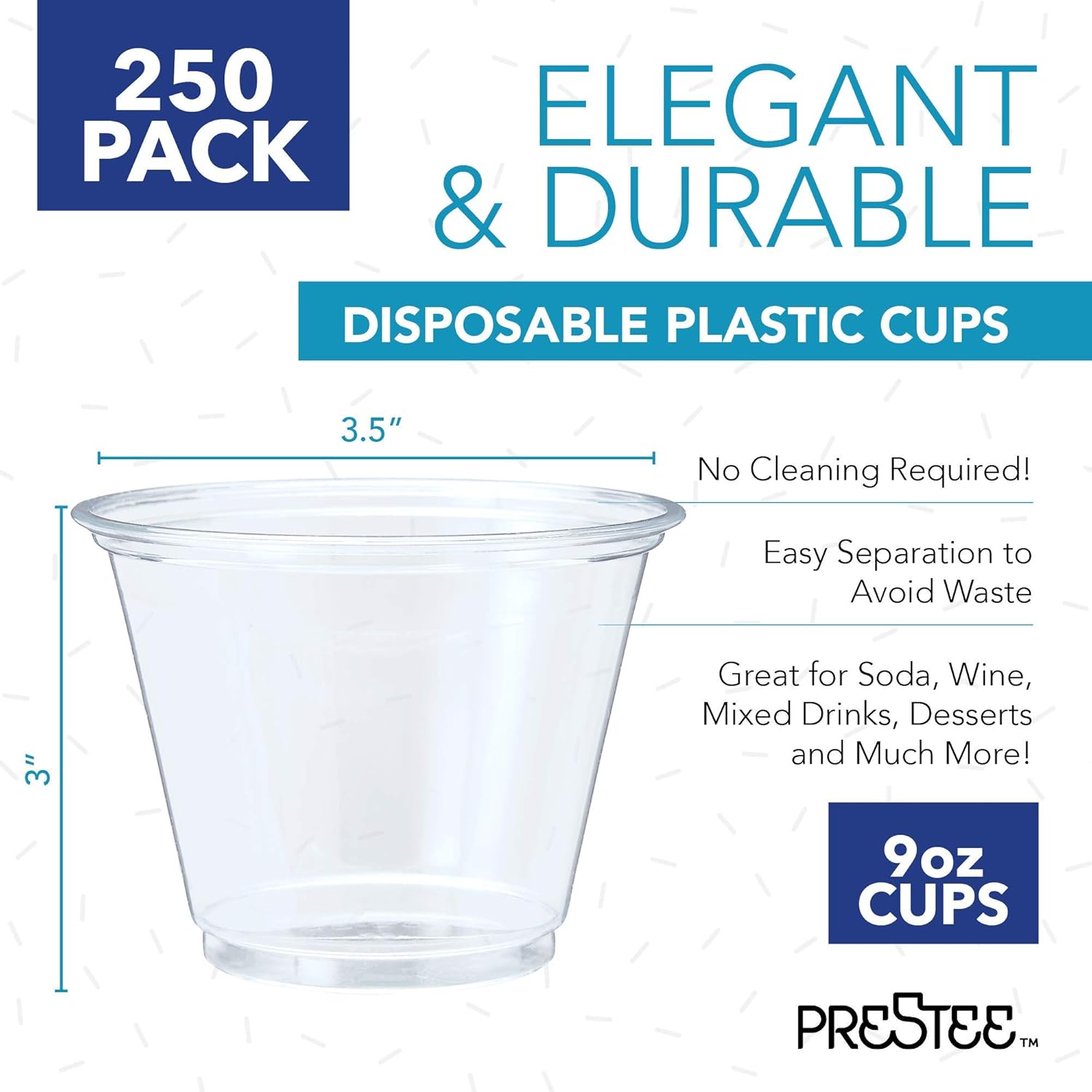 250 Clear Plastic Cups | 9 oz Plastic Cups | Clear Disposable Cups | PET Cups | Clear Plastic Party Cups | Crystal Clear Plastic Cups: Kitchen & Dining