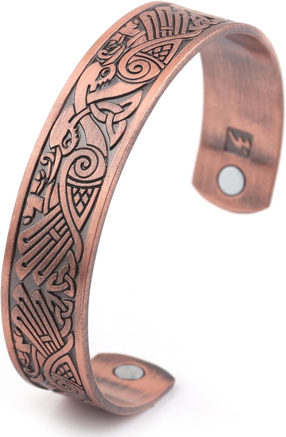 My Shape Magnetic Bracelet Viking Raven Cuff Bangle Irish Knotwork Birds Talisman Pagan Jewelry, Antique Copper, Adjustable