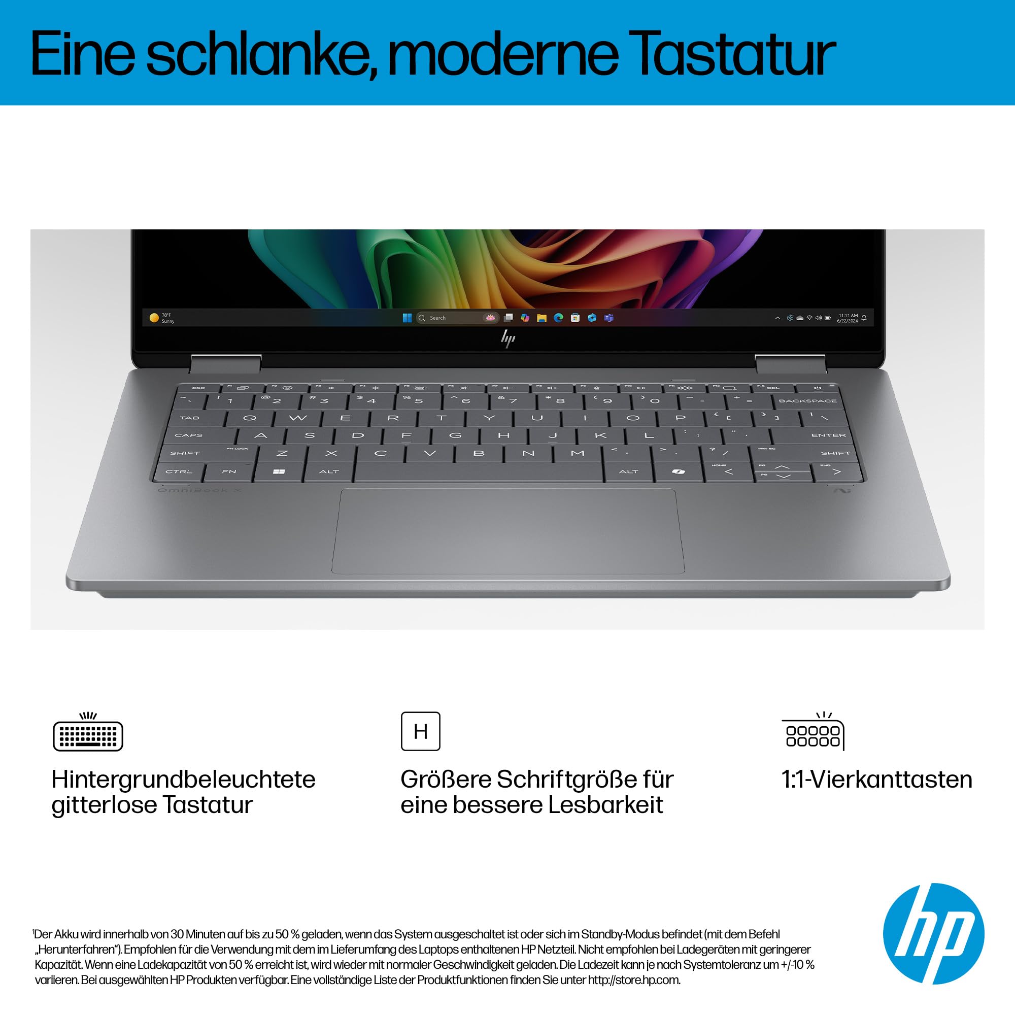 HP OmniBook X Flip 2in1 Next Gen AI Laptop | AMD Ryzen AI 7 350 (8C) | dedizierte NPU für KI | 50 NPU Tops | Copilot+ PC | 14" WUXGA 1920x1200 Touchscreen | 16GB | 512GB SSD | Win11 | QWERTZ | Silber 5