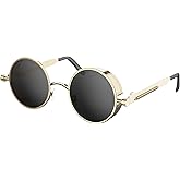 PROUDDEMON Retro Gothic Steampunk Sunglasses for Women Men Round Lens Metal Frame