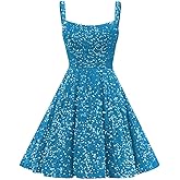 Molisa Sparkly Sequin Homecoming Dresses for Teens 2026 Flowy Spaghetti Straps A-line Short Prom Dress with Pockets