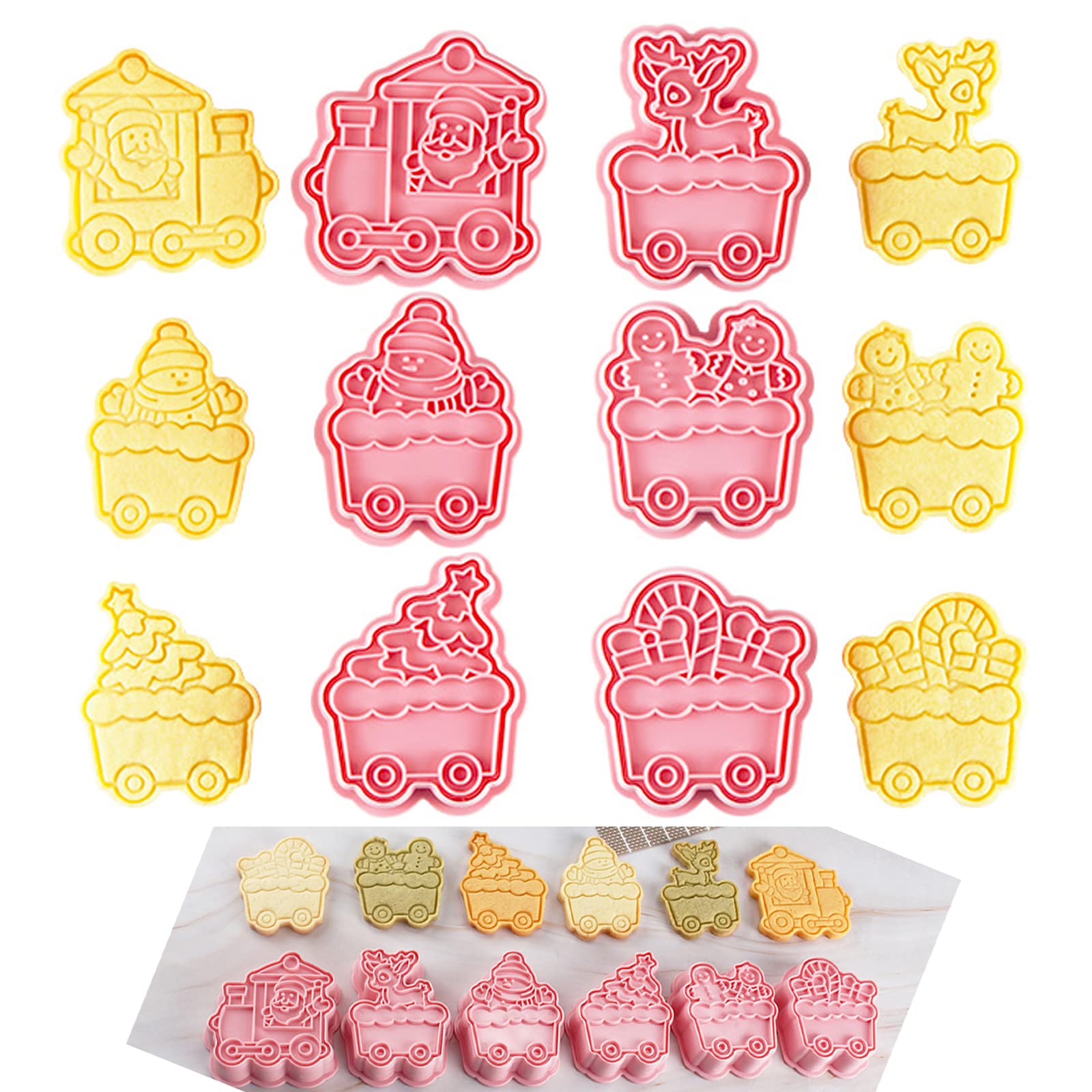 BSITSSS 6 Pcs Christmas Cookie Cutter Set, Christmas Cookie Cutters and Stamps Christmas Biscuit Cutters Cookie Stamp, Biscuit Stamp Cookie Cutters Various Shapes Christmas Cookies Cutter for Kids(D)