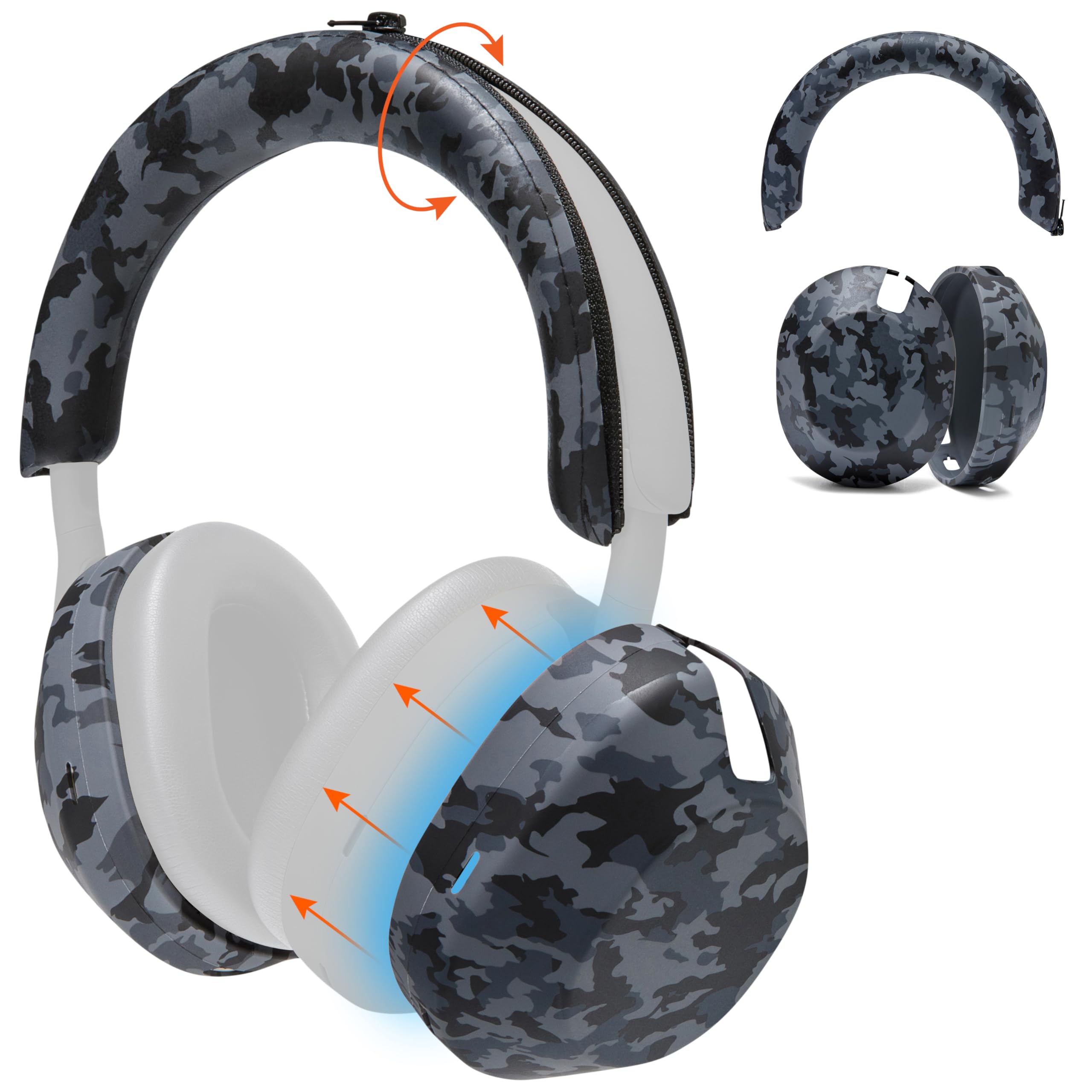 WC ShellZ XM5 - Protective Headphone Exterior Shell & Headband Covers for Sony WH1000XM5 Made by Wicked Cushions | Made with Premium Silicone | Black Camo