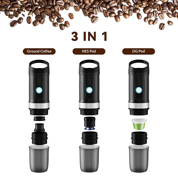 PORTABLE COFFEE MAKER, TRAVEL COFFEE MAKER WITH 3-4 MIN SELF-HEATING, 20 BAR 9600MAH DURABILITY MINI ESPRESSO MAKER COMPATIBLE WITH NS CAPSULE & GROUND COFFEE FOR CAMPING, TRAVEL, RV, HIKING, OFFICE