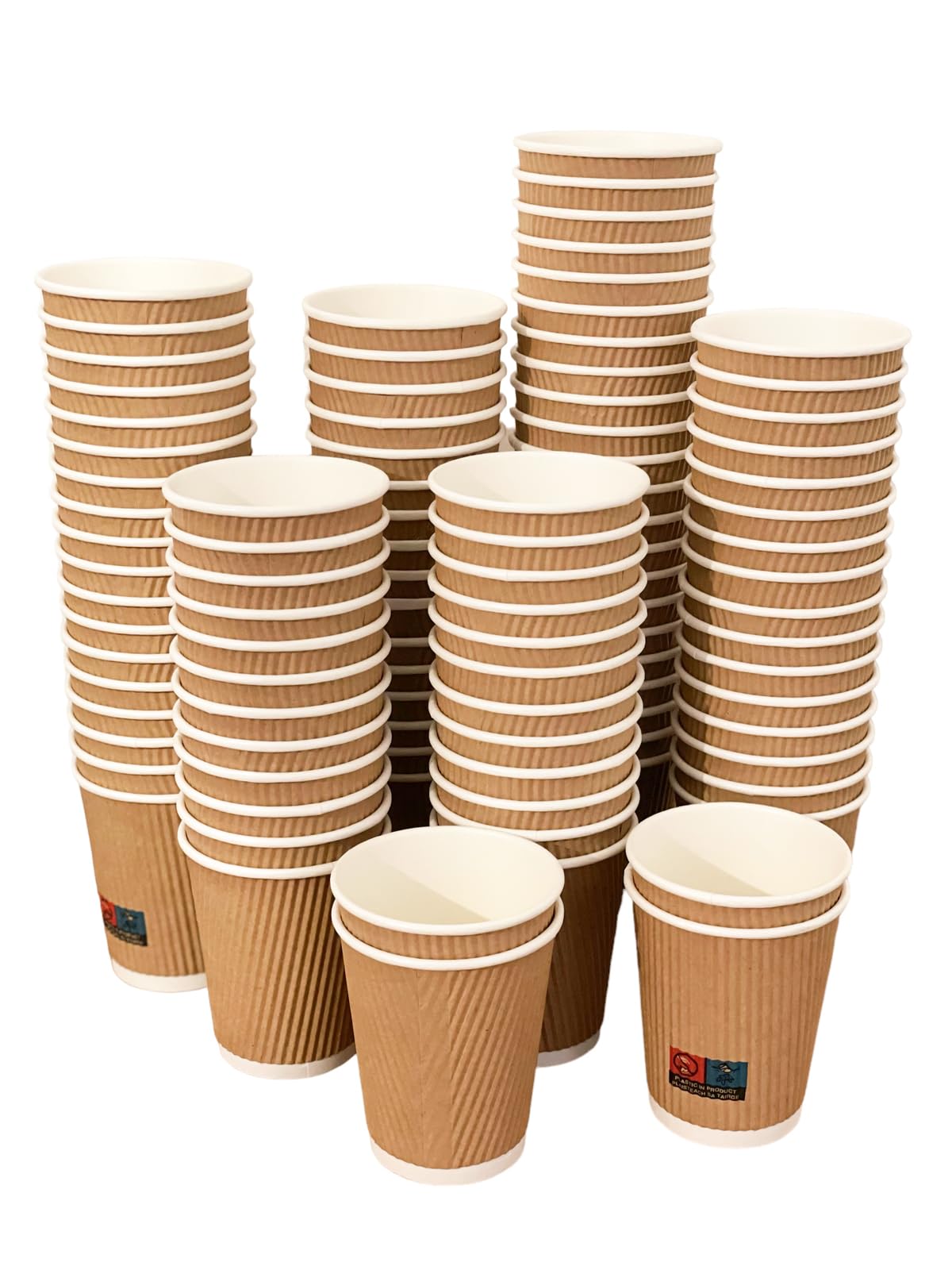 Be4Ever 50 Pack Takeaway Coffee Cups | Disposable Insulated Triple Wall Ripple Kraft Paper Coffee Cups for Takeaway Coffee, Tea or hot Liquids | Pack of 50 Brown 8oz