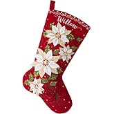 Bucilla – Kit Per Calza Di Natale Poinsettia Elegance, 45,7 Cm, Con Paillettes E Perline