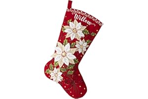 Bucilla Felt Applique 18" Stocking Making Kit, Posh Poinsettias, Perfect for DIY Arts and Crafts, 89565E