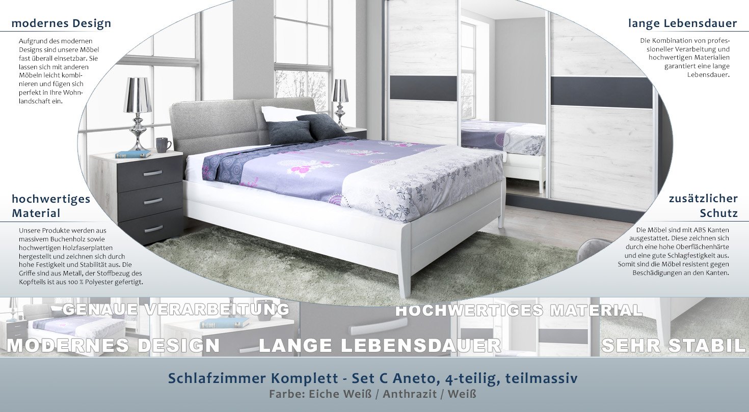Schlafzimmer Komplett Set C Aneto 4 Teilig Teilmassiv