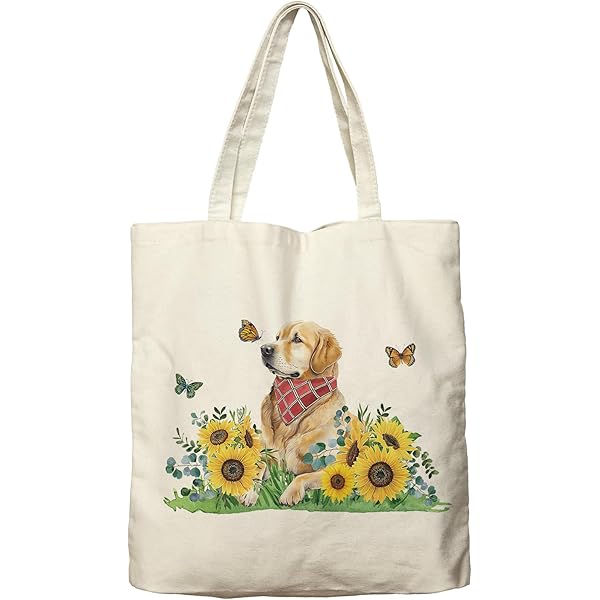 thumbnail image 2 of Christmas Golden Retriever Dog Canvas Tote Bag For Shopping 13x15, Xmas 2 of 12