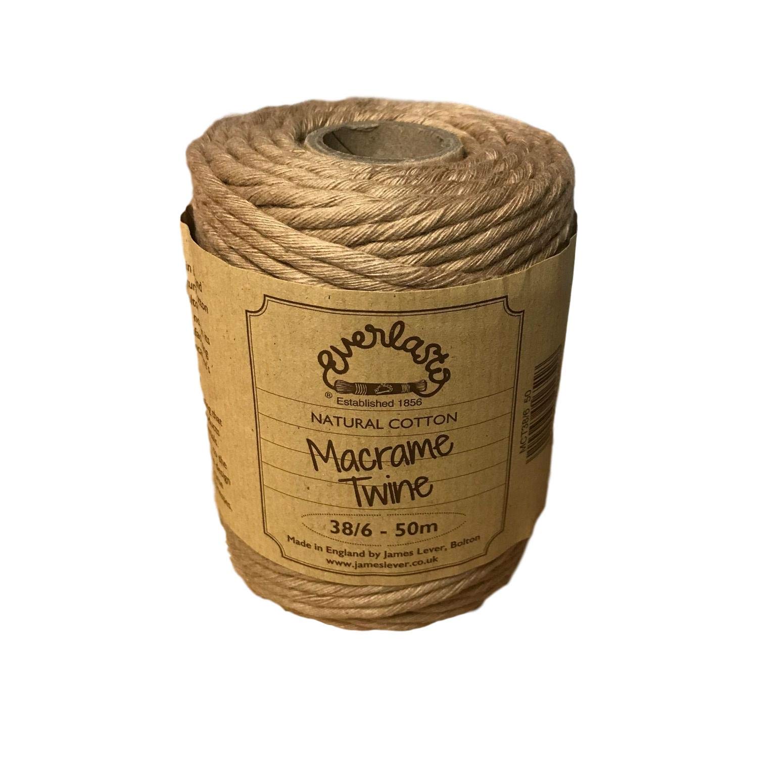 50M Spools - Everlasto Single Twist Soft Cotton Coloured Macrame Craft Twine 38/6 (4mm approx) (Apricot)