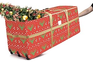 GOTECH Rolling Christmas Tree Storage Bag,Large Rolling Fits Up to 9 Ft Christmas Tree Bag,24" H X 20" W X 60" L,Waterproof Oxford Fabric With Durable Zipper and Sturdy Handle 2 Pack(Red)