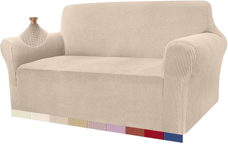 Granbest High Stretch 2 Seater Sofa Cover Beige Non Slip Jacquard