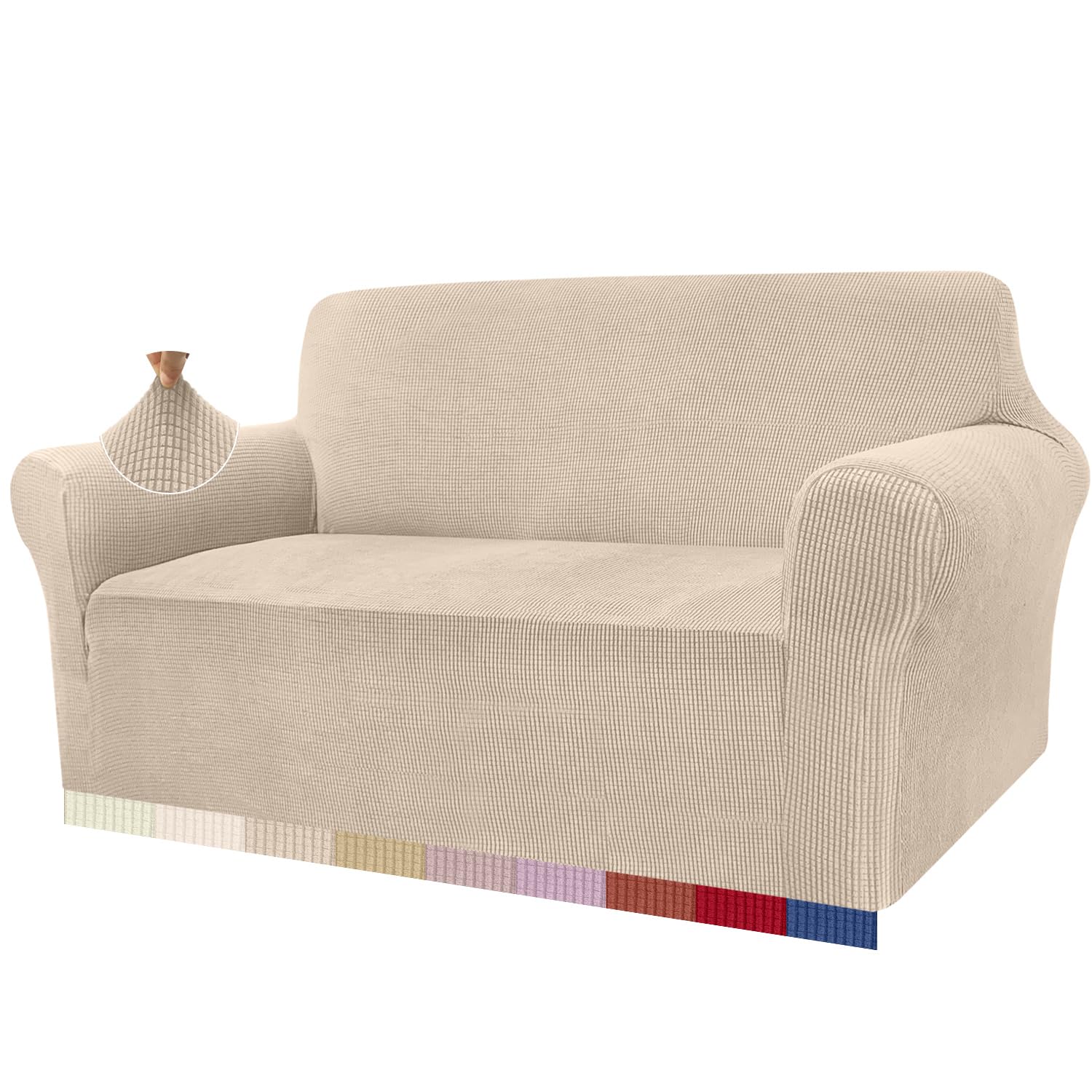 Granbest High Stretch Sofa Covers 2 Seater Super Soft Loveseat Cover Universal Couch Covers Jacquard Sofa Cover for Dogs Non Slip Furniture Protector Machine Washable (2 Seater, Beige)