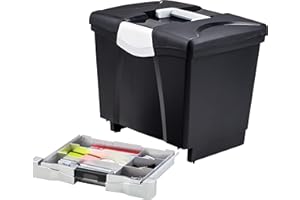 Storex Portable File Box with Bottom Drawer, Black (61513U01C)