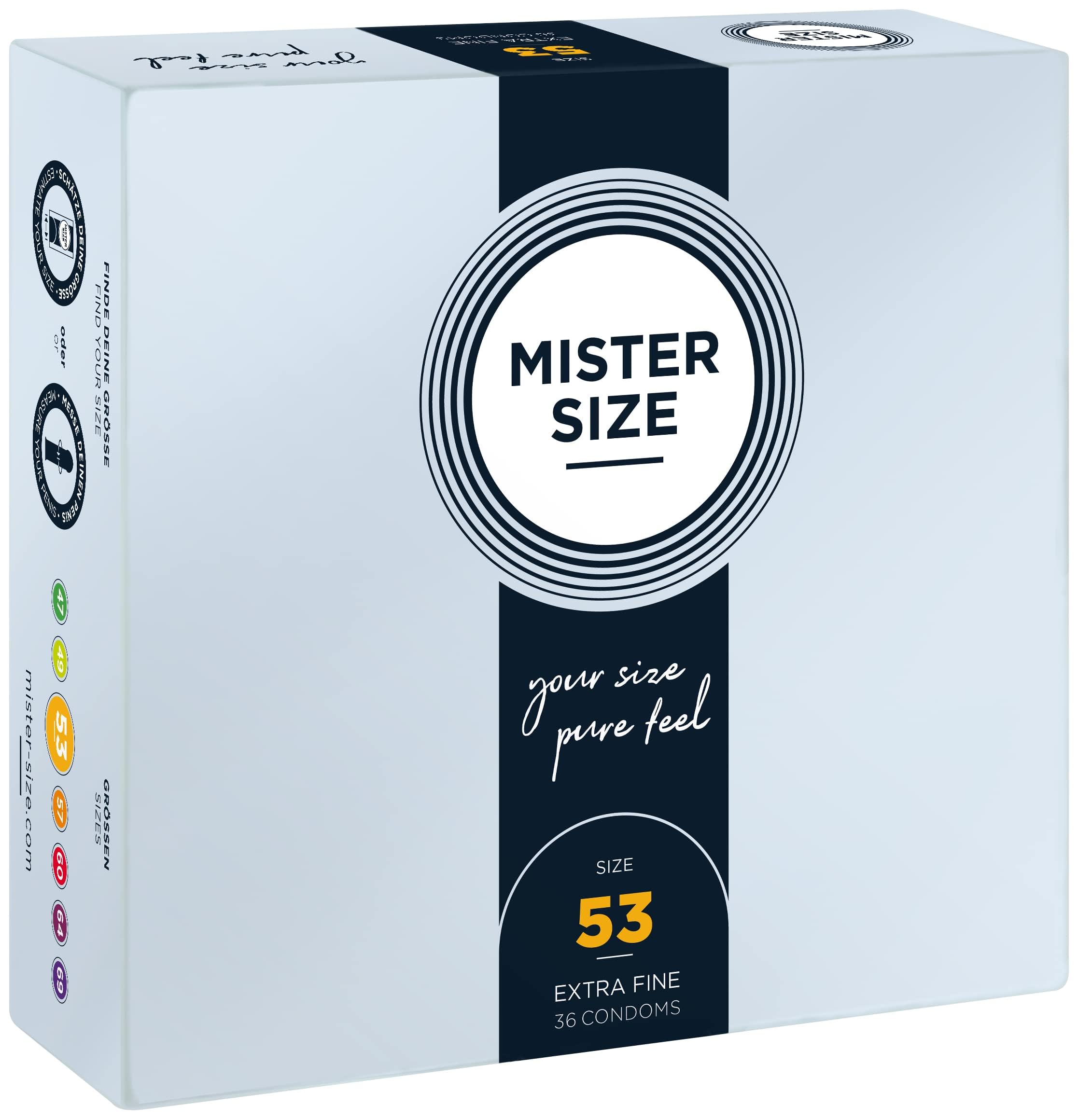 MISTER SIZE 53mm Ultra-Sensitive Condoms for Men - Extra Thin, Extra fine, Extra lube/Made from 100% Natural Rubber Latex in Your Size XS - S/Real Feel Pack of 36