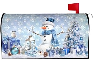 Evlaschin Winter Snowman Mailbox Cover Magnetic 21"x18" Standard Size Blue Christmas Tree Balls Xmas Snowflakes Mailbox Wrap Post Cover Decor for Yard Garden Home Outdoor Holiday New Year